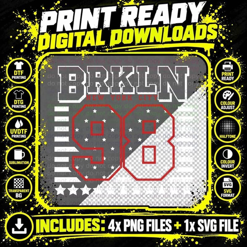 Brrkln New York City Retro Digital Numbers 98 Striped Png SVG Digital Bundle