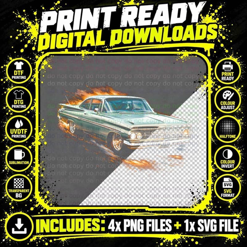 Bubbletop Hardtop T-Shirt, Halftone Classic Car Graphic Png SVG Digital Bundle