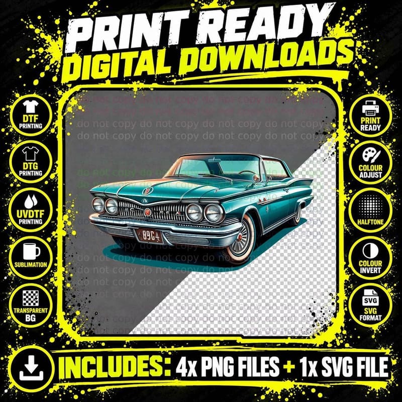 Buick Turquoise Cream Vintage Full-Size Sedan Classic Png SVG Digital Bundle