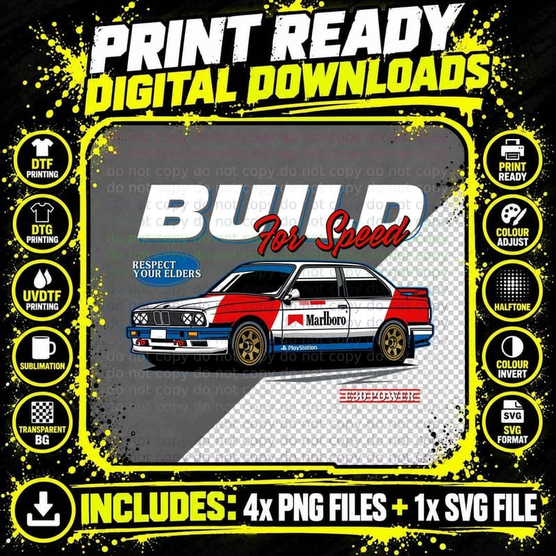 Build for Speed E30 Power Red White Bmw Vintage Rally Png SVG Digital Bundle