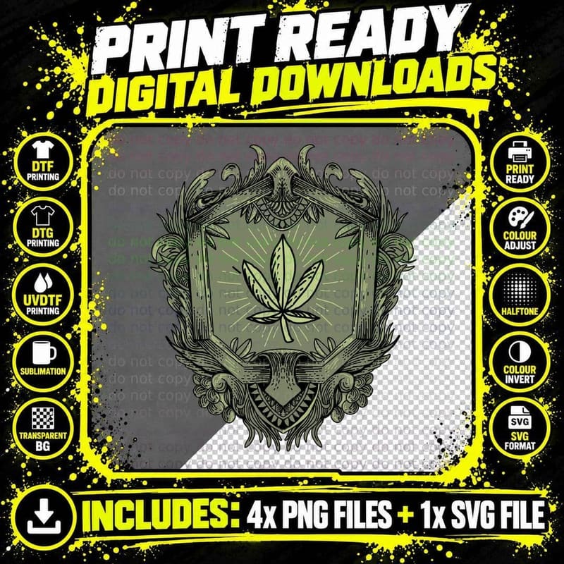 Cannabis Leaf Ornamental Frame Vintage T-Shirt Png SVG Digital Bundle