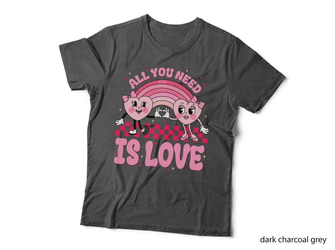 Cartoon Hearts with Rainbow All You Need Is Love Retro Cute Vintage T-Shirt
