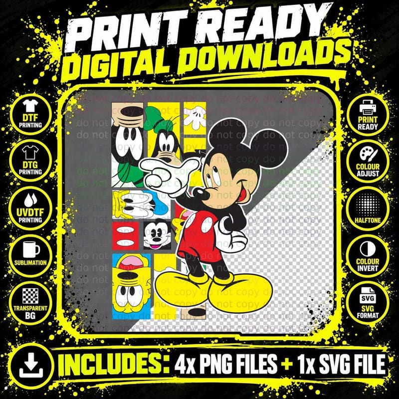 Cartoon Mickey and Minnie Collage Classic Characters Png SVG Digital Bundle