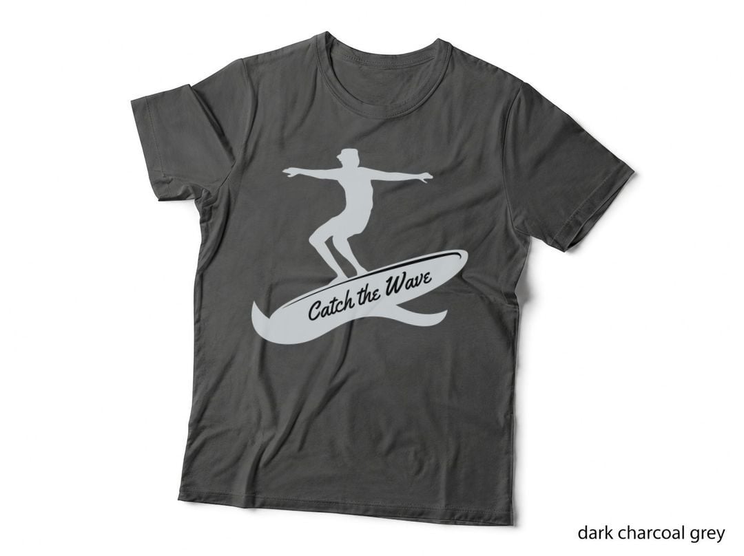 Catch the Wave Silhouette Surfer Black Script Vintage T-Shirt
