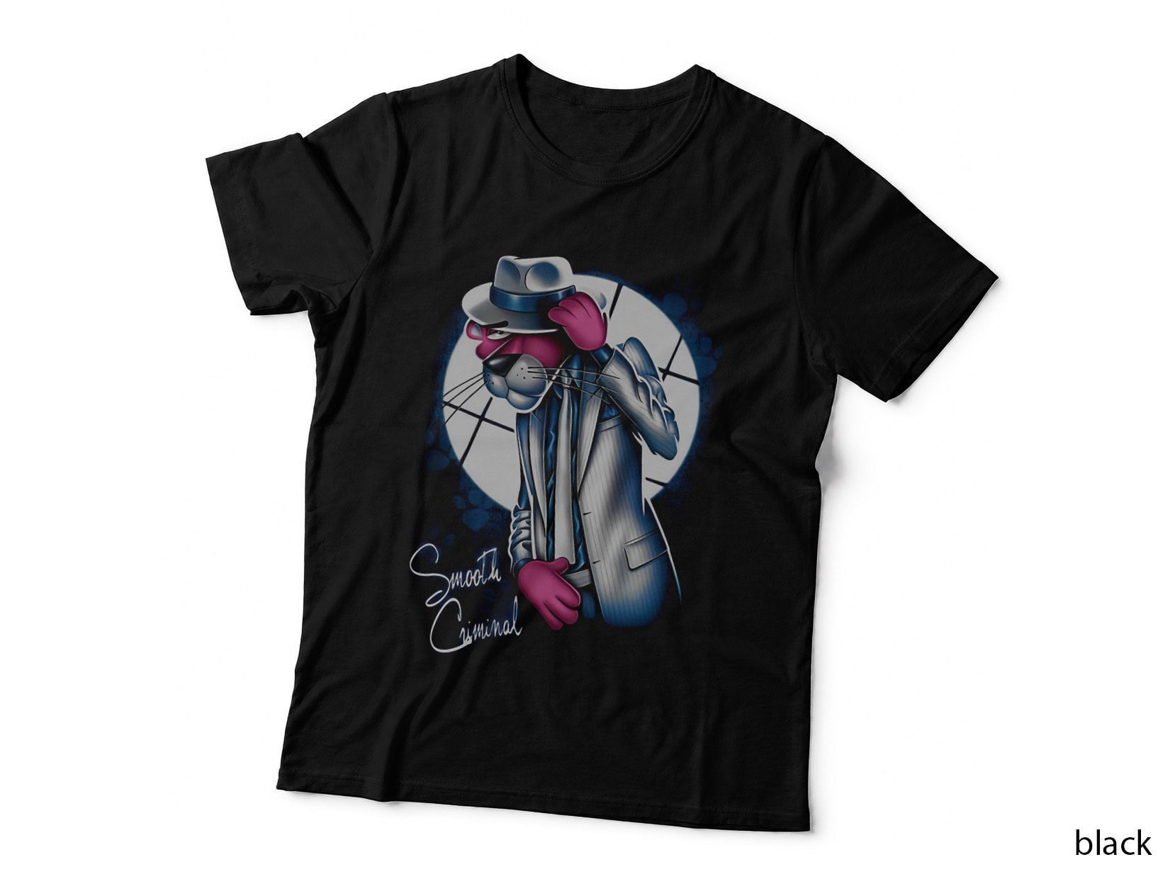 Character with Fedora Smooth Criminal Hat Blue Glow White Pink Retro T-Shirt