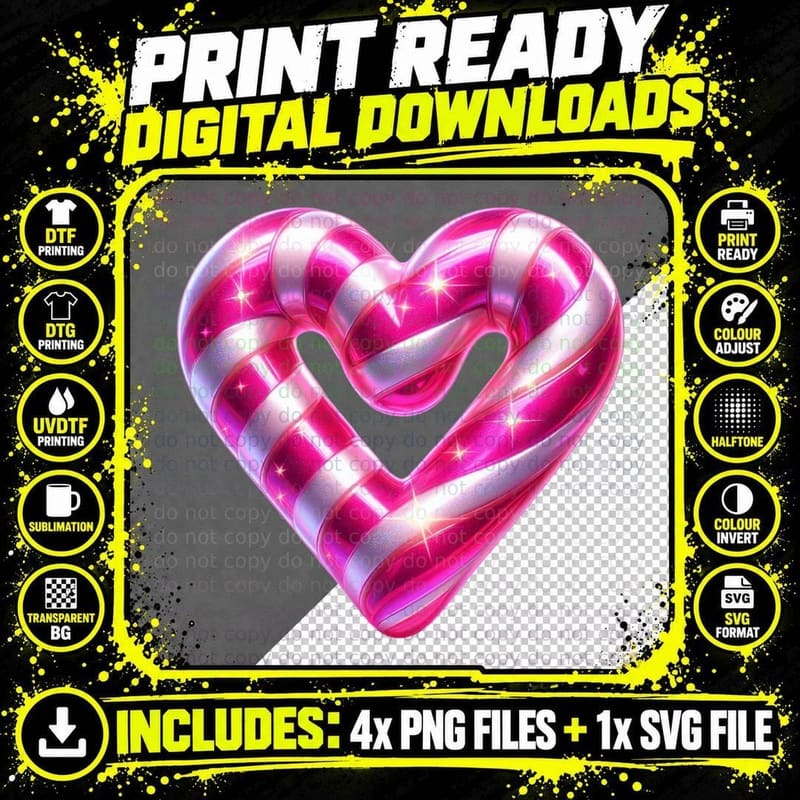 Checkered Heart Pink and White Striped Glow Effect Retro Png SVG Digital Bundle