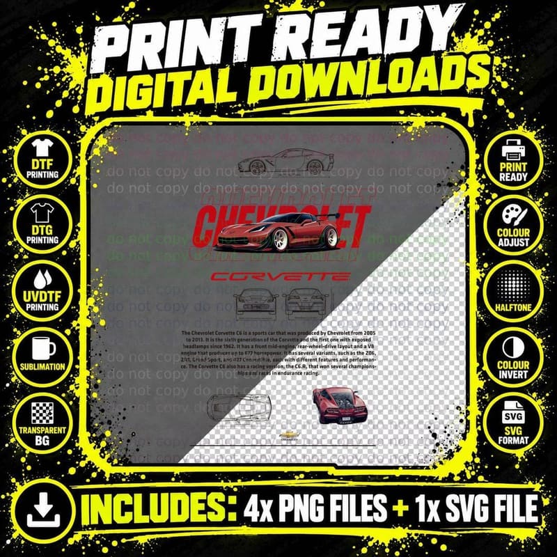 Chevrolet Corvette Red Sports Car American Classic Png SVG Digital Bundle