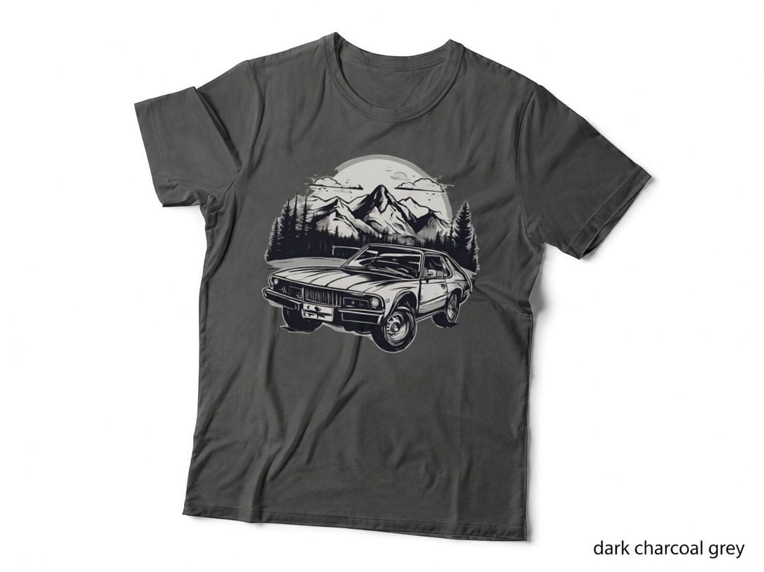 Classic Forest Car White Black Moon Landscape T-Shirt