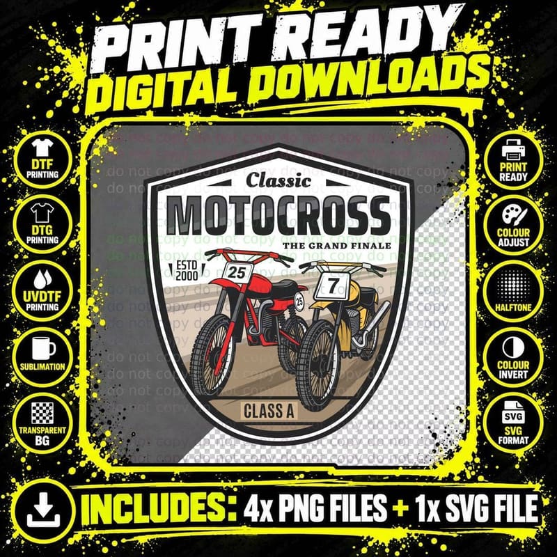 Classic Motocross the Grand Finale Vintage Racing Shield Png SVG Digital Bundle