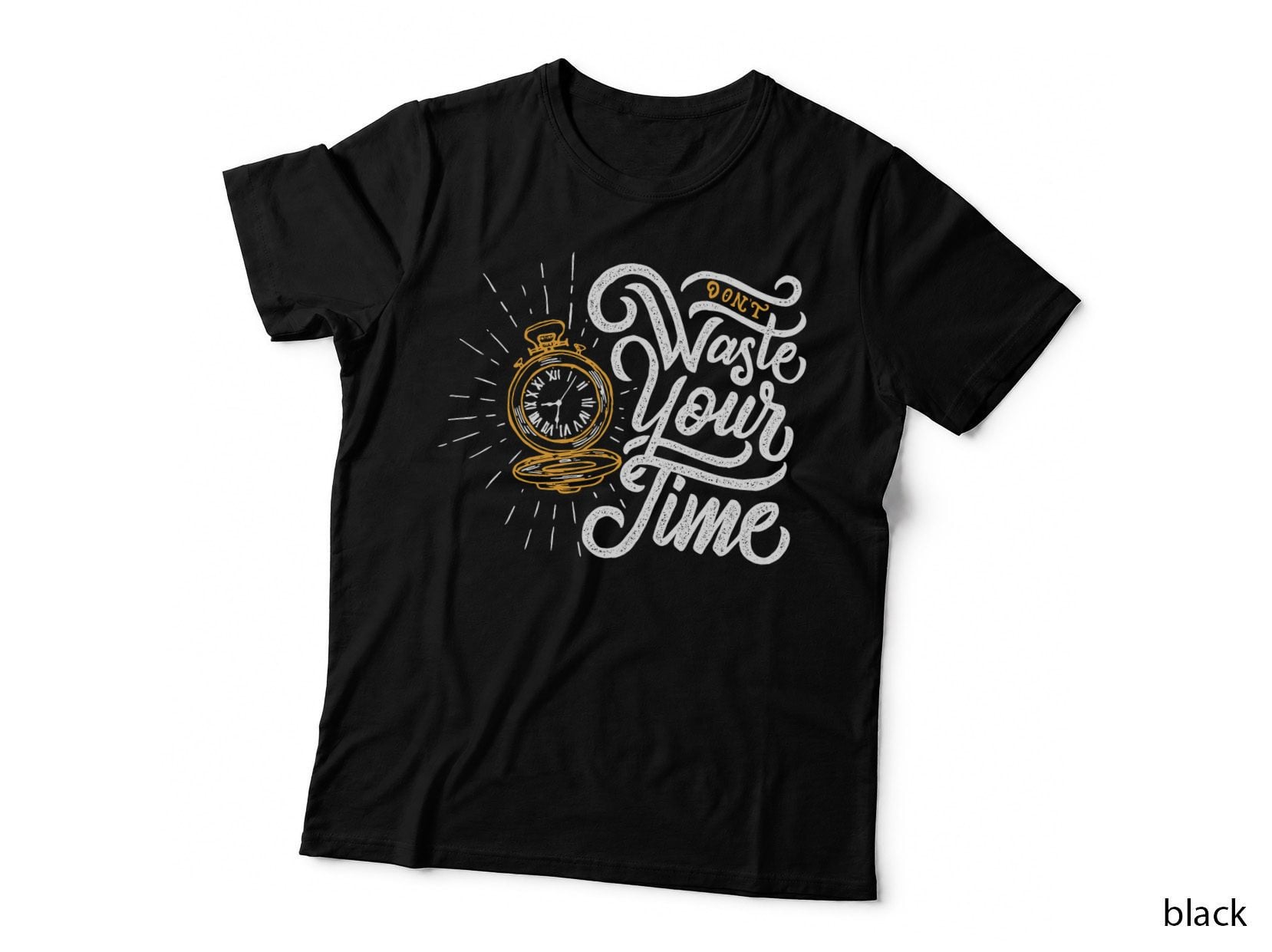 Clock Typography Don't Waste Your Time Vintage Cursive Script T-Shirt