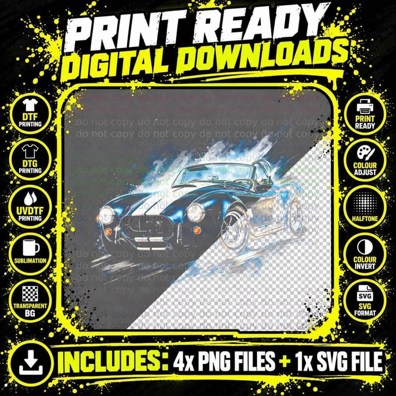 Cobra 427 T-Shirt, Halftone Sports Car Graphic Tee Png SVG Digital Bundle