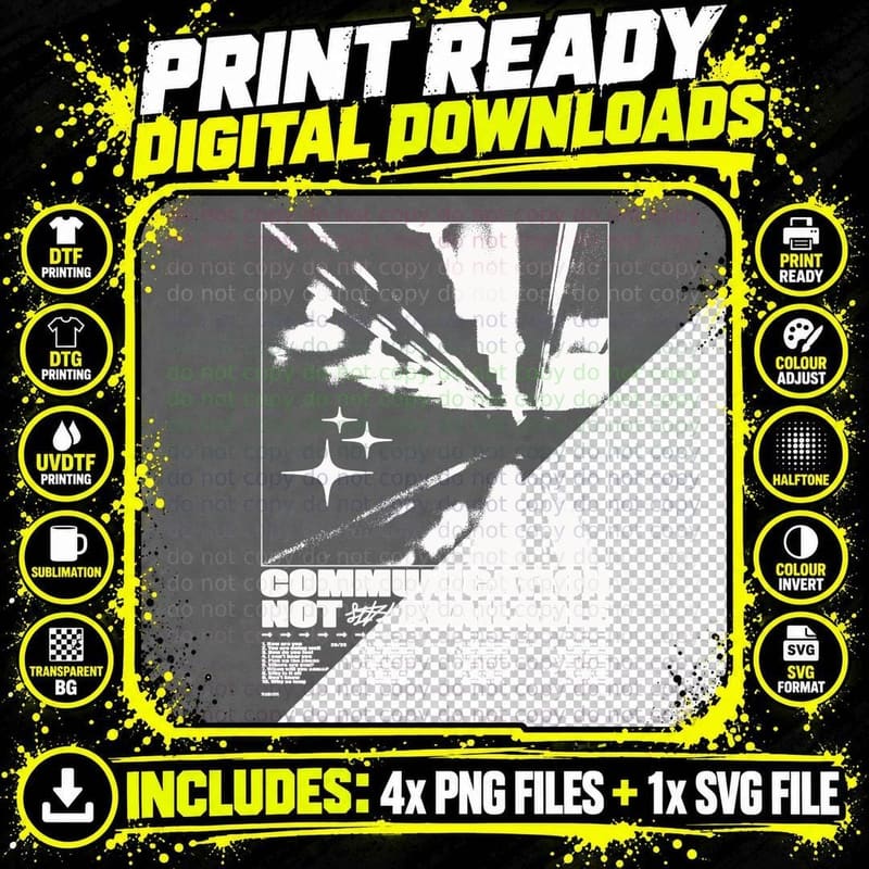 Communication Not Available Black White Photo Distressed Png SVG Digital Bundle