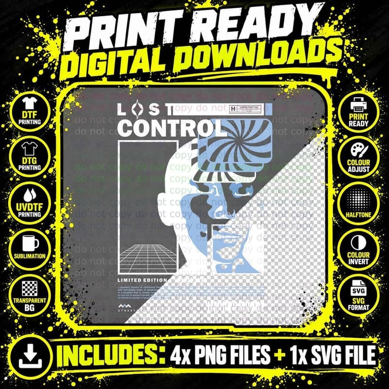 Control Repeat Limited Edition Geometric Retro Minimal Png SVG Digital Bundle
