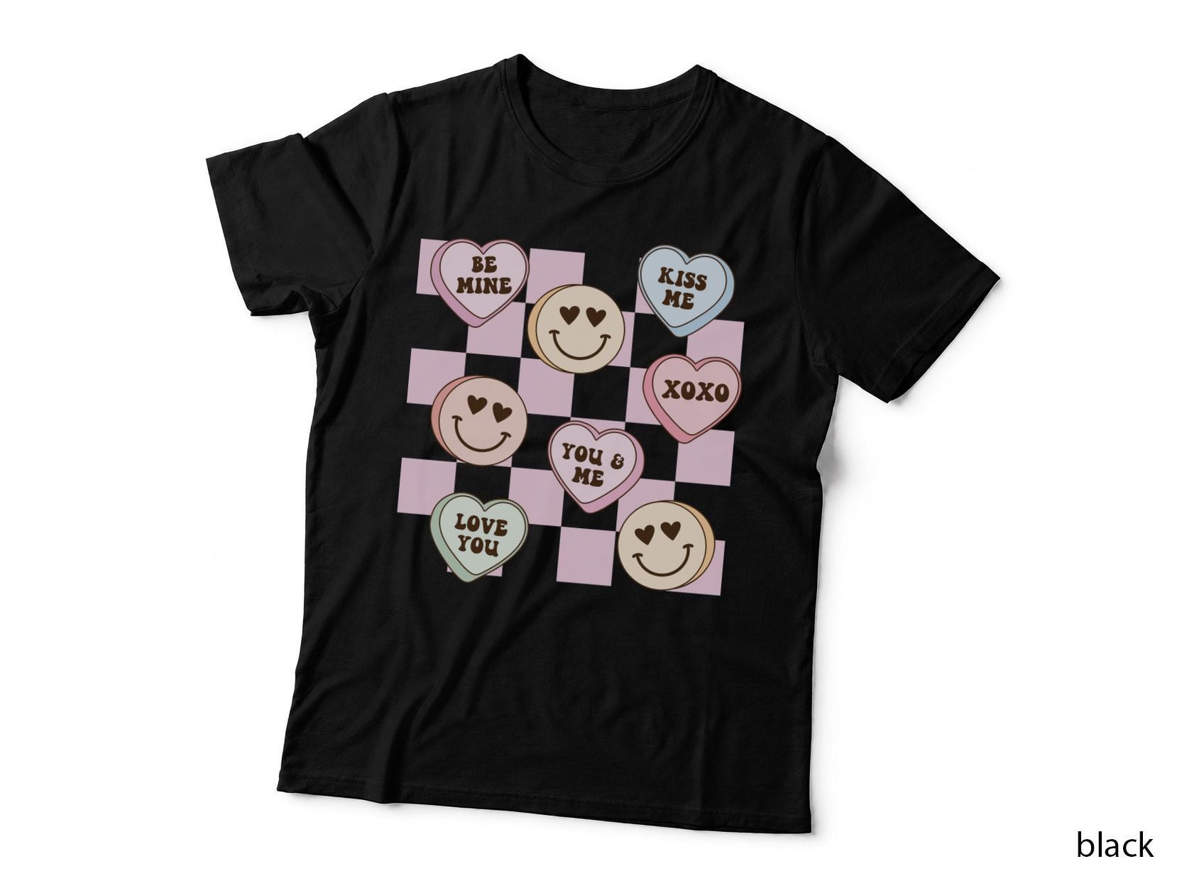 Conversation Hearts Be Mine Kiss Me XOXO You and Love Retro Candy T-Shirt