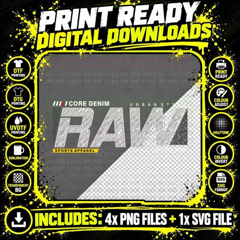Core Denim Raw Urban Style Sports Apparel Street Wear Png SVG Digital Bundle