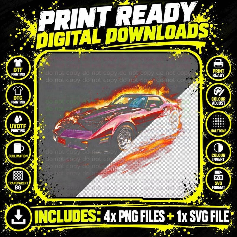 Corvette Stingray C3 T-Shirt, Halftone Sports Car Png SVG Digital Bundle