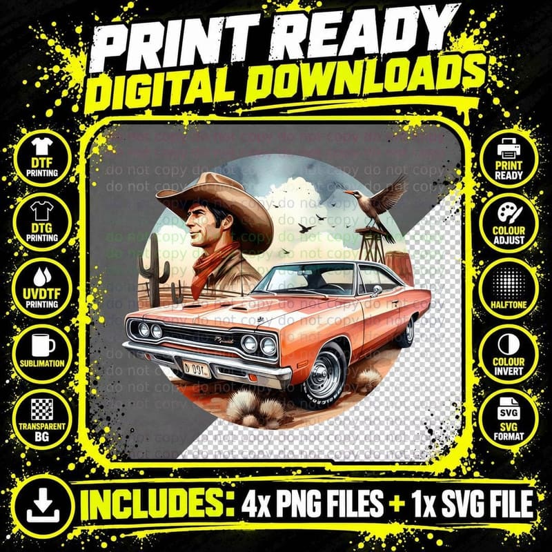 Cowboy Western Pontiac D.497 Male Figure Vintage Retro Png SVG Digital Bundle