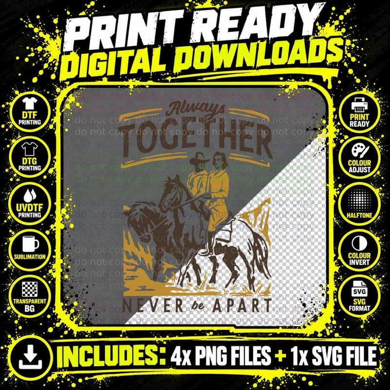 Cowboys Together Always Never Be Apart Horses Riding Png SVG Digital Bundle