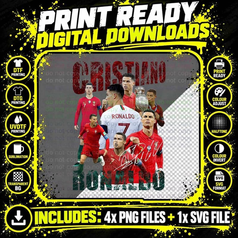 Cristiano Ronaldo Portugal National Team with Trophy Png SVG Digital Bundle