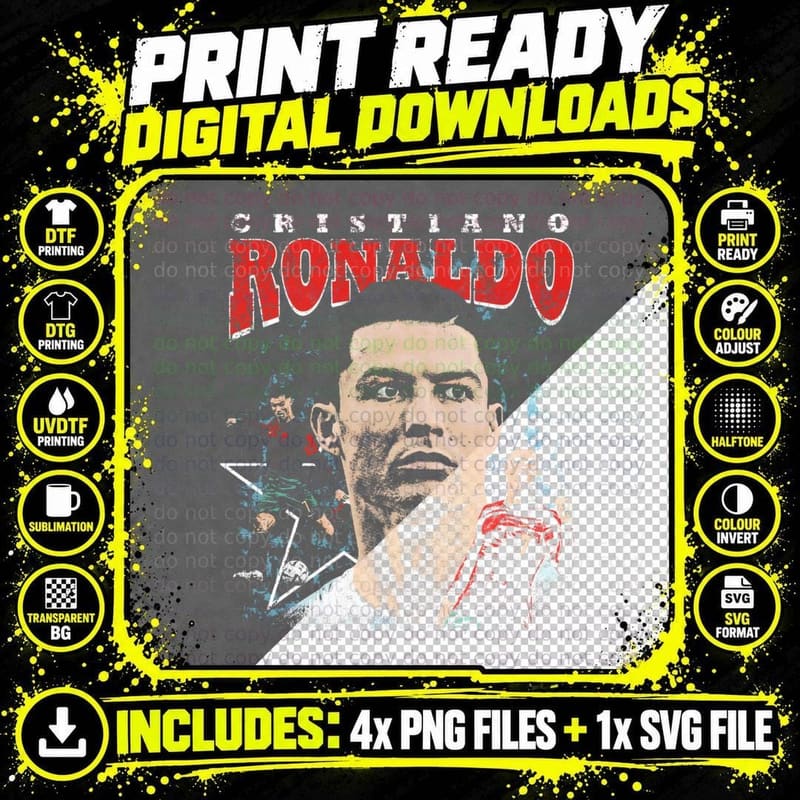 Cristiano Ronaldo Portugal Red Kit Distressed Vintage Png SVG Digital Bundle
