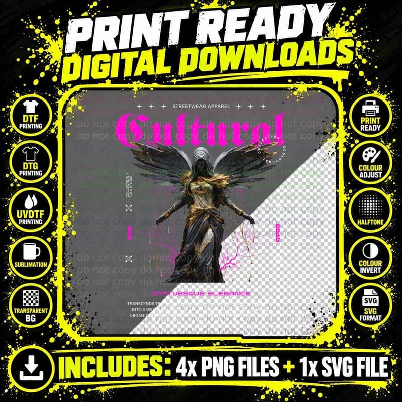 Cultural Issue Classics Angel Statue Wings Gold Black Png SVG Digital Bundle