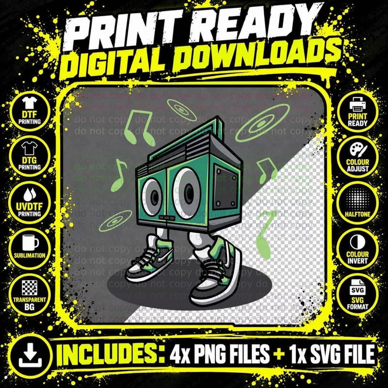 DJ Speaker Character Music Retro Vintage T-Shirt Png SVG Digital Bundle