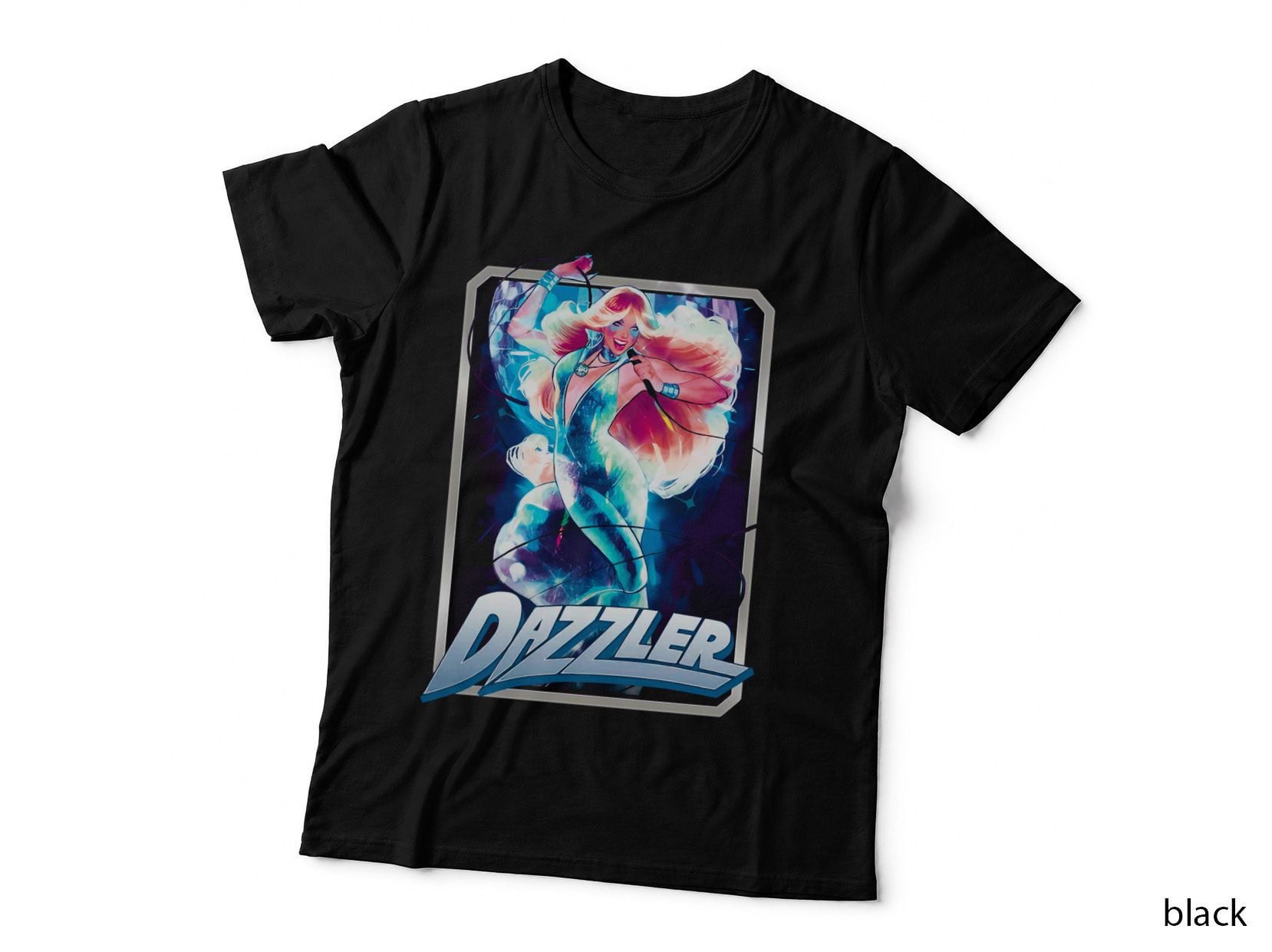Dazzler Female with Pink Cyan Energy Distressed Aesthetic T-Shirt