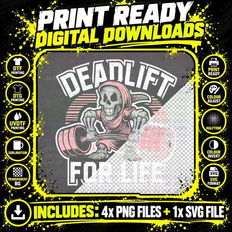 Deadlift for Life for Pink White Skull Dumbbell Feminine Png SVG Digital Bundle