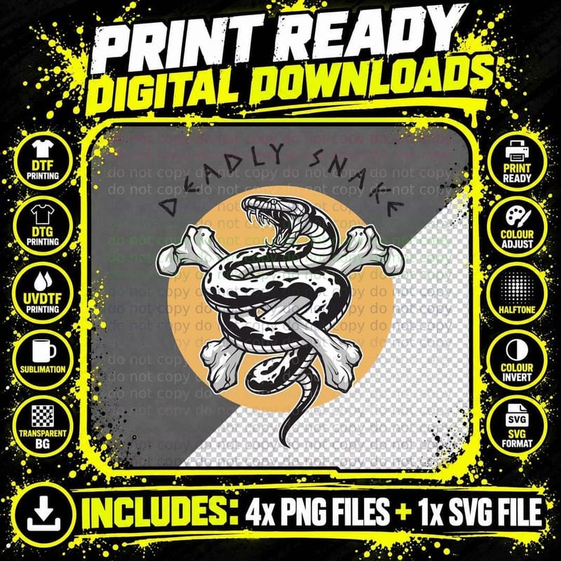Deadly Snake Crossbones Skull Pirate Retro T-Shirt Png SVG Digital Bundle