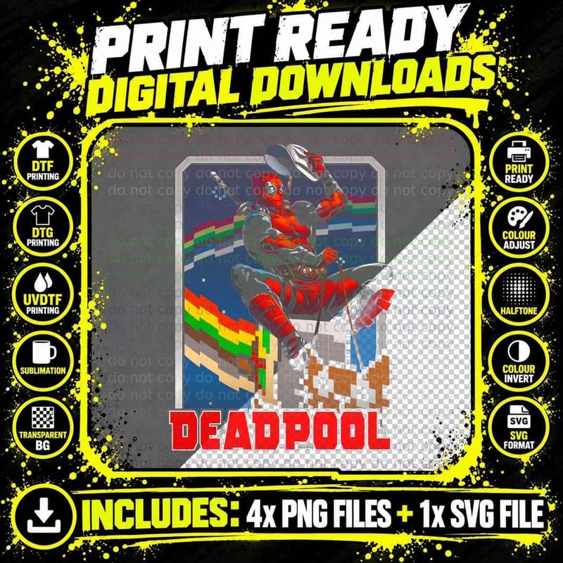Deadpool Red Character with Pixelated Retro Style Png SVG Digital Bundle
