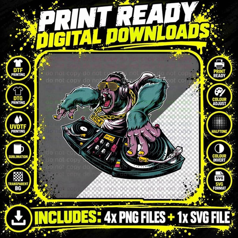Demon DJ Turntable Skull Colorful Retro Music T-Shirt Png SVG Digital Bundle