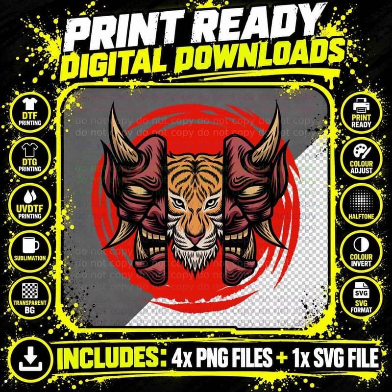 Demon Face Devil Red Vintage T-Shirt Png SVG Digital Bundle