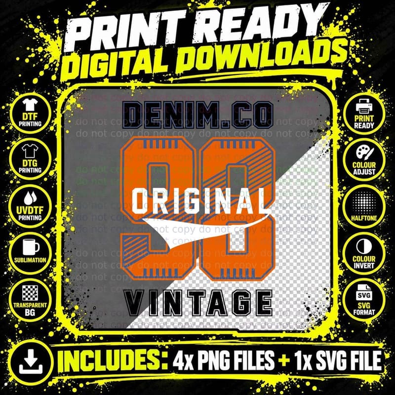 Denim.co Original Vintage Orange Geometric Number 58 Png SVG Digital Bundle