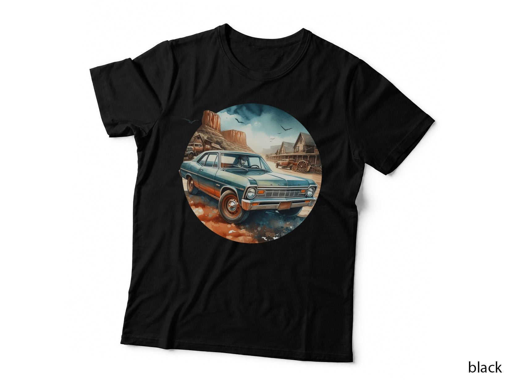 Desert Monument Valley Watercolor Teal Vintage Retro T-Shirt