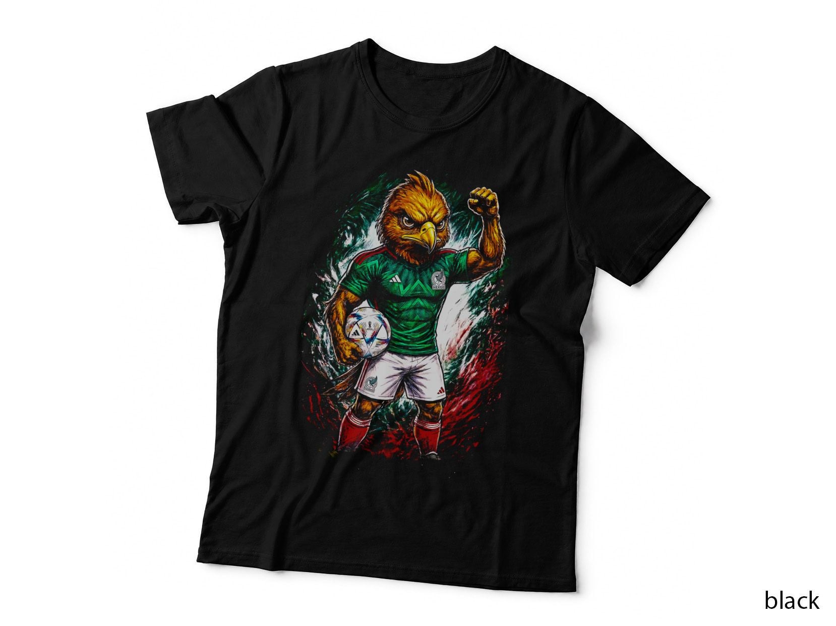 Eagle Footballer Mascot Distressed Splatter Green White Mexico Kit Ball T-Shirt
