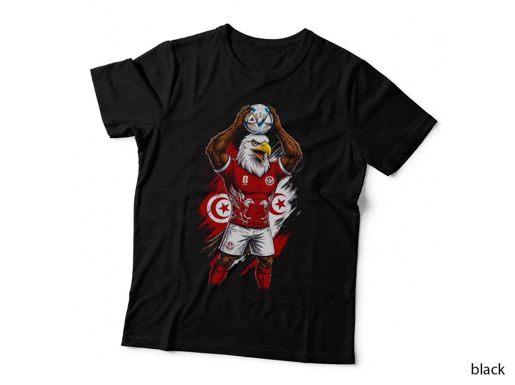 Eagle Footballer Mascot Distressed Splatter Red White Tunisia Kit T-Shirt