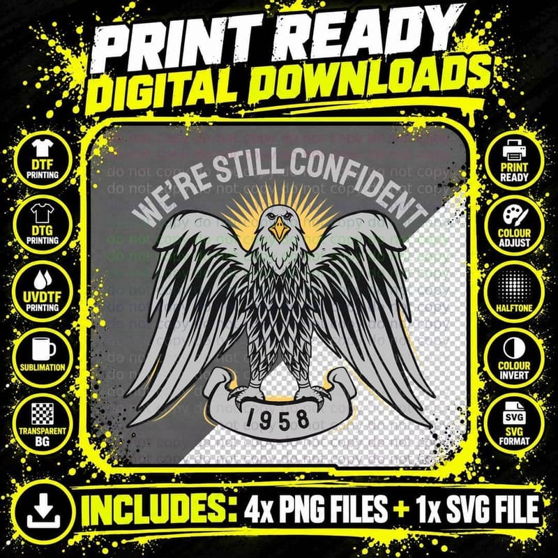 Eagle We're Still Confident 1958 Wings Badge Vintage Png SVG Digital Bundle