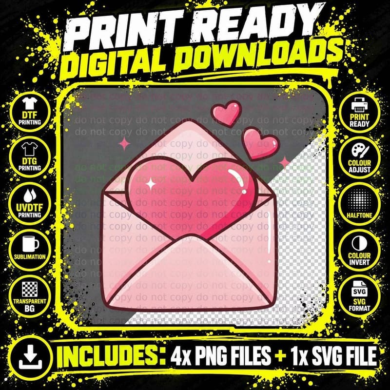 Envelope Heart Retro Love Letter Pink 02 T-Shirt Png SVG Digital Bundle
