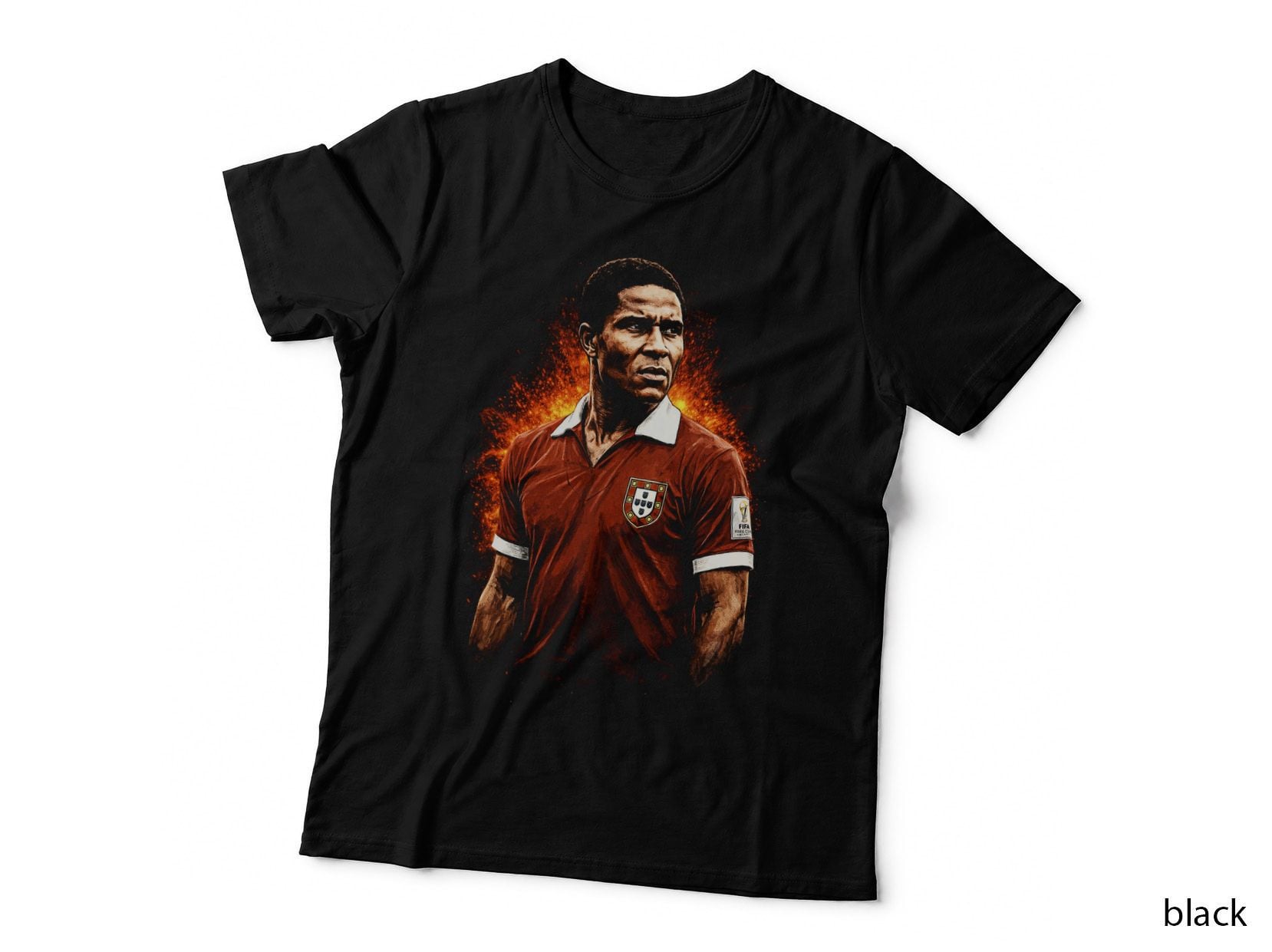 Eusebio Front Portrait Vintage Portugal Red Kit with Crest T-Shirt