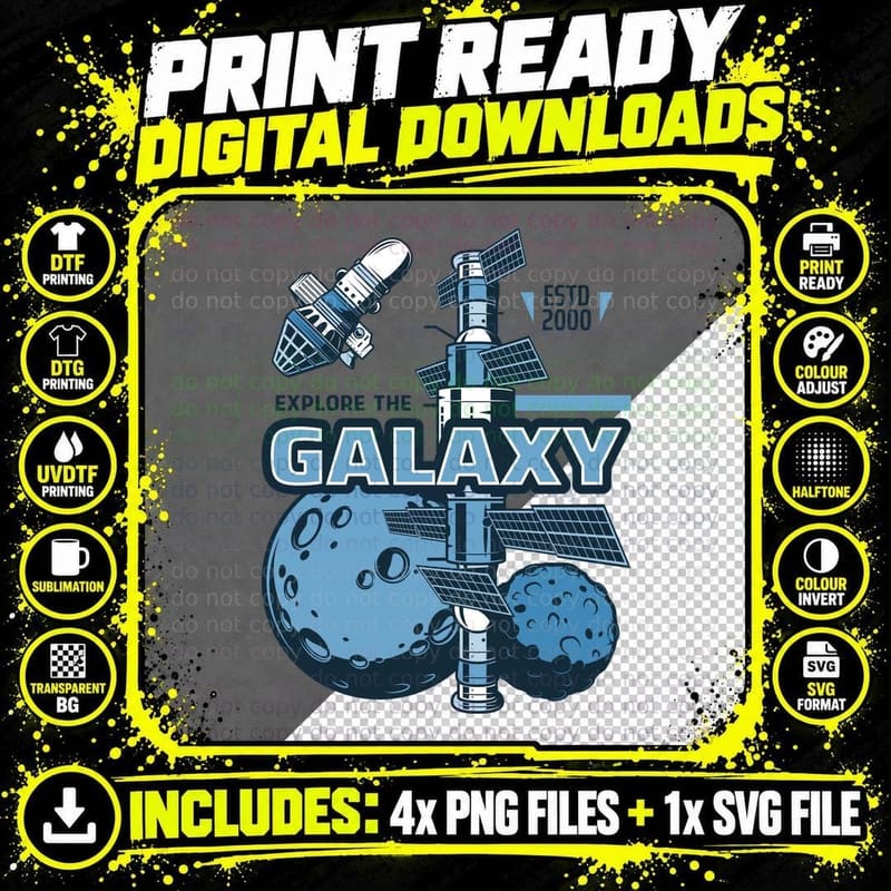 Explore Galaxy Satellite the Estd 2000 Space Blue Png SVG Digital Bundle