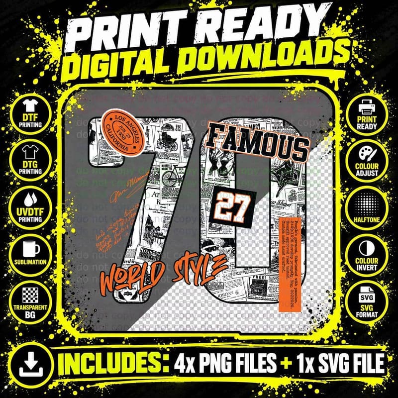 Famous 27 World Style Orange Newspaper Collage Png SVG Digital Bundle