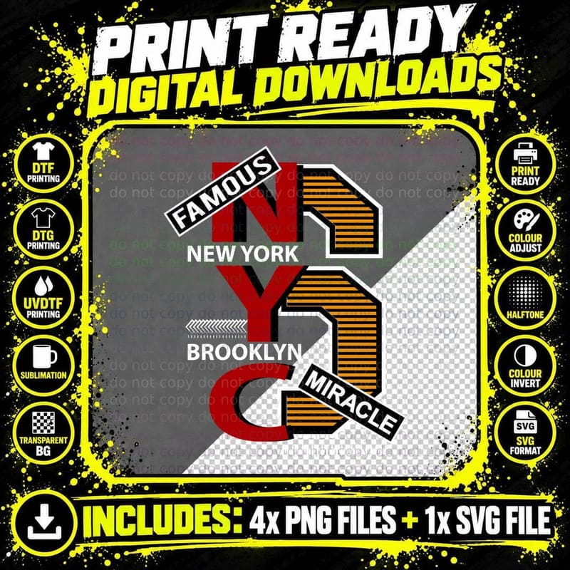 Famous Miracle New York Brooklyn 39 Urban Typography Png SVG Digital Bundle