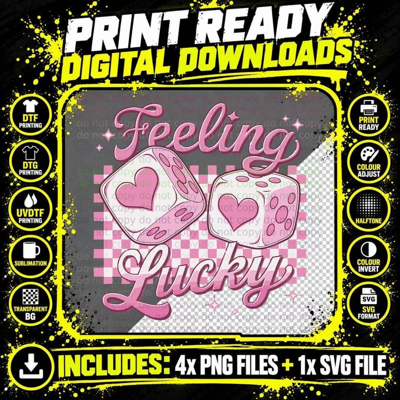 Feeling Lucky Dice Cupcake Retro Y2k Pink T-Shirt Png SVG Digital Bundle