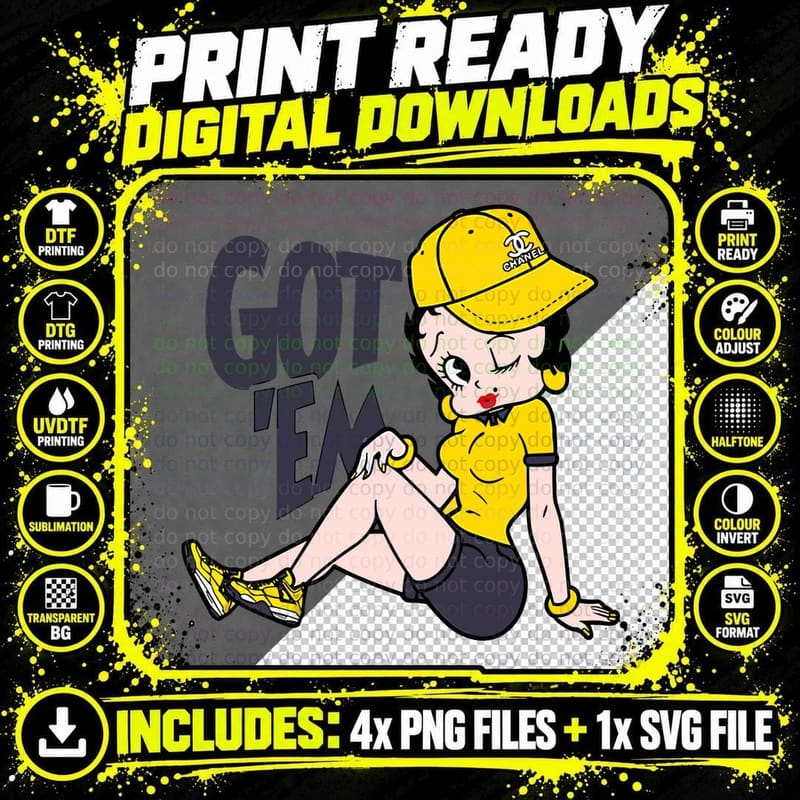 Female Character Got Eam Retro Yellow Cap T-Shirt Png SVG Digital Bundle