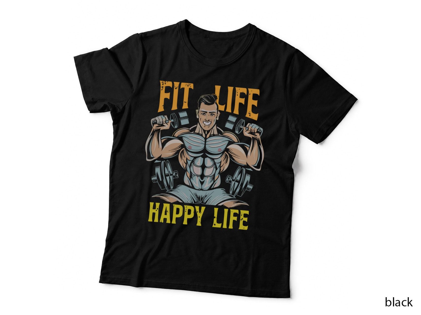 Fit Life Happy Muscular Man Vintage Orange Tan T-Shirt