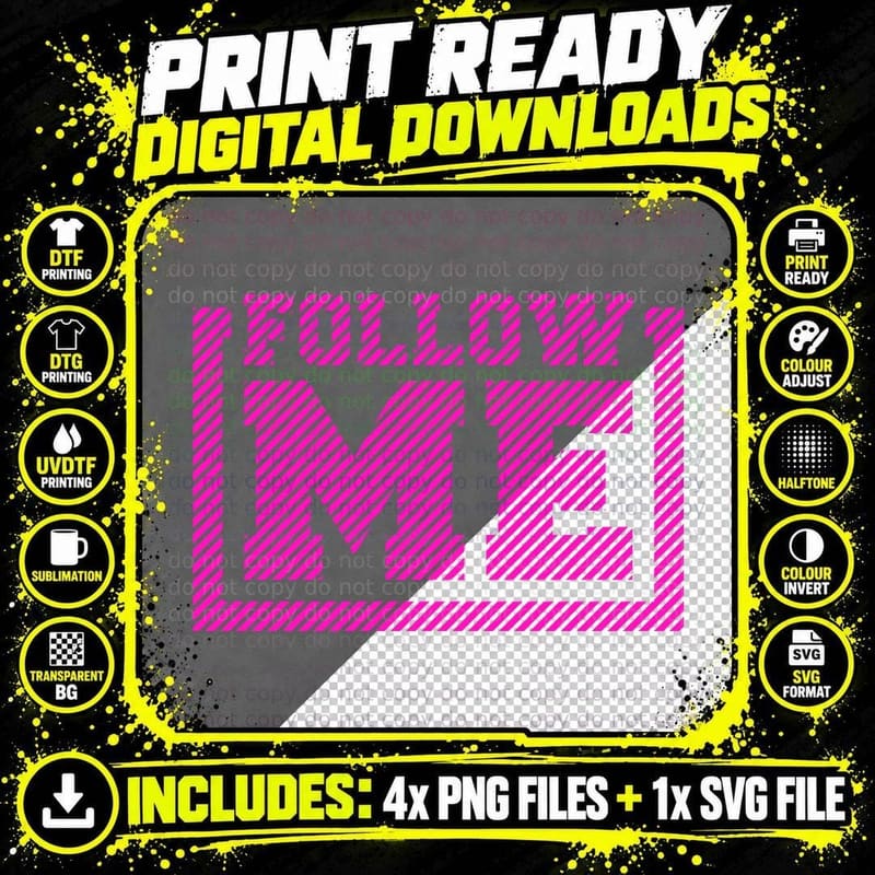 Follow Me Text Pink Magenta Distressed Social Media Png SVG Digital Bundle