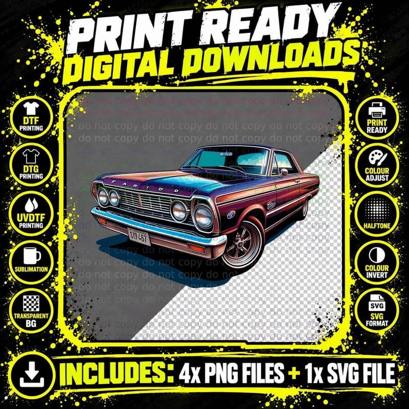 Ford Fairlane Purple Blue Red Vintage Convertible Retro Png SVG Digital Bundle