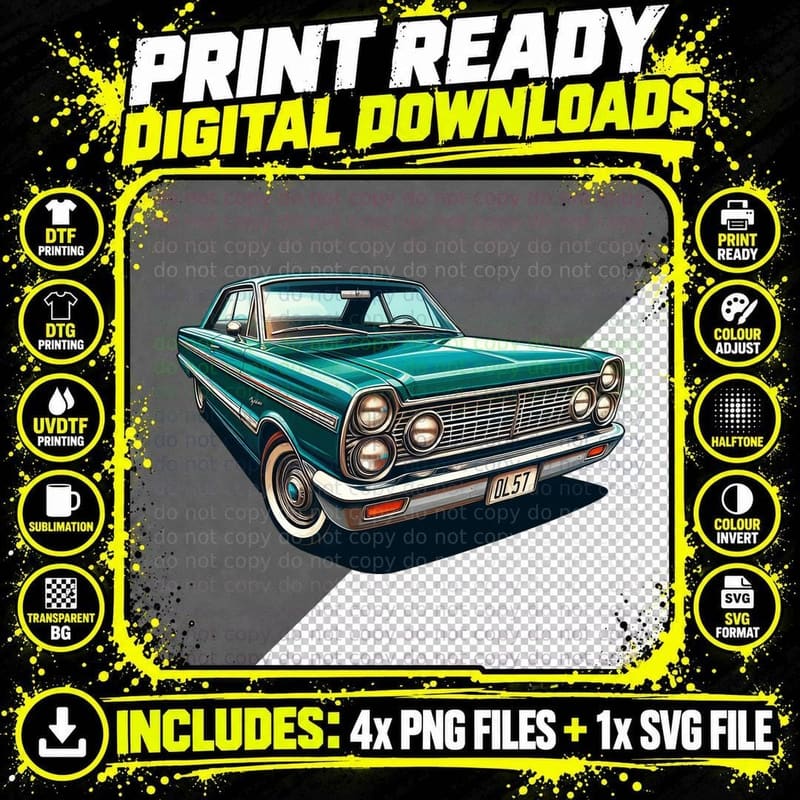 Ford Galaxie Turquoise Cream Full-Size Convertible Png SVG Digital Bundle