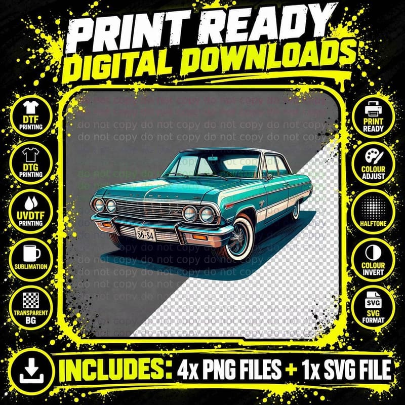 Ford Turquoise Cream Full-Size Sedan Vintage Classic Png SVG Digital Bundle