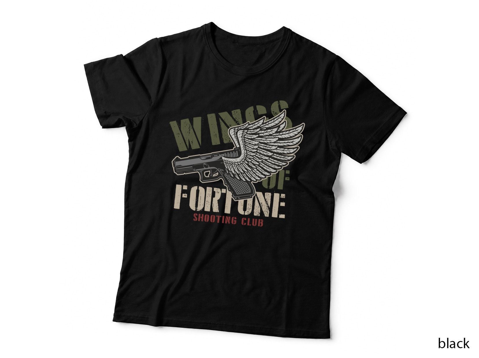 Fortune Shooting Club Wings Winged Pistol Gun Vintage Tan Retro Design T-Shirt